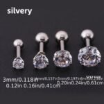 Men'S Stainless Steel Earrings With Korean Crystal Zirconia, Universal 4-Prong Titanium Steel Golden Threaded Ear Bone Studs - Image 3