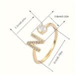 Fashionable 26 English Letters Four-Prong Synthetic Synthetic Zirconia Open Adjustment Ring - Image 6