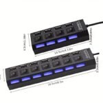 Whxmsh High-Speed Usb 2.0 Hub - Expand Your Device'S Connectivity With 4/7 Ports, Led Indicator Switches, Compact & Lightweight Design For Pc & Laptop - Black - Image 2