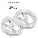 Usb A To Lightning Data Cable 2Pcs 100.58Cm, Fast Charger Cable Usb-A Power Output Charging Cable For Iphone 14/13/12/11/Xs/Xr/X/8/Ipad, White - Image 2