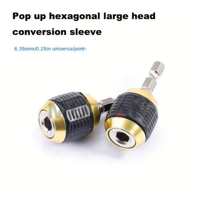 1Pc Chrome Vanadium Steel Quick Release Hexagonal Drill Bit Adapter, Self-Locking Extension Rod For Electric Drill Driver Conversion, Pop-Up Screwdriver Tool With 3 Sockets (1/4" Shank, 3/8" Hexagonal Shank, 1/2" Hexagonal Shank), Durable Knurled Grip For Secure Handling, Ideal For Tight Spaces - Image 5