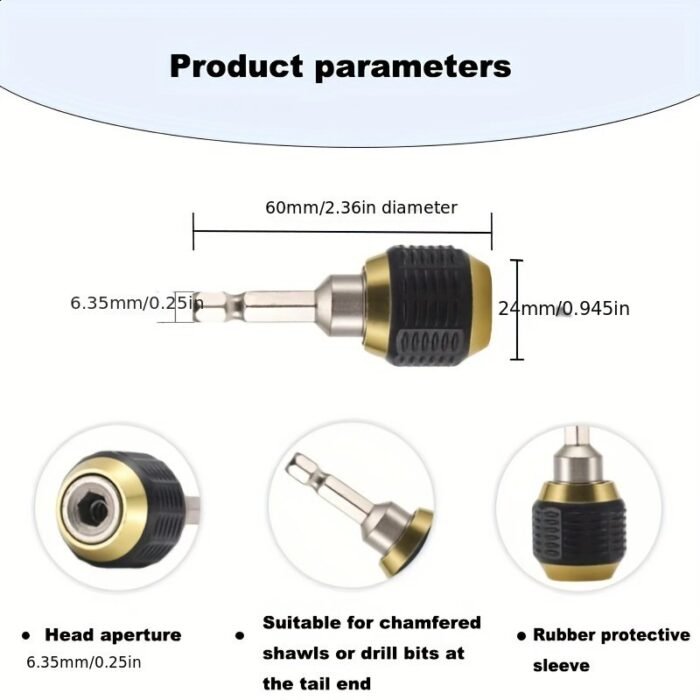 1Pc Chrome Vanadium Steel Quick Release Hexagonal Drill Bit Adapter, Self-Locking Extension Rod For Electric Drill Driver Conversion, Pop-Up Screwdriver Tool With 3 Sockets (1/4" Shank, 3/8" Hexagonal Shank, 1/2" Hexagonal Shank), Durable Knurled Grip For Secure Handling, Ideal For Tight Spaces - Image 4