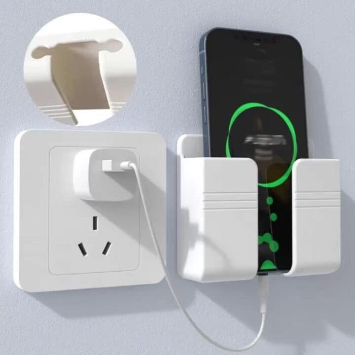 Space-Saving Wall-Mounted Phone Charging Holder - Multi-Functional Plastic Organizer For Bedside & Tv Remote Control Storage - Image 7