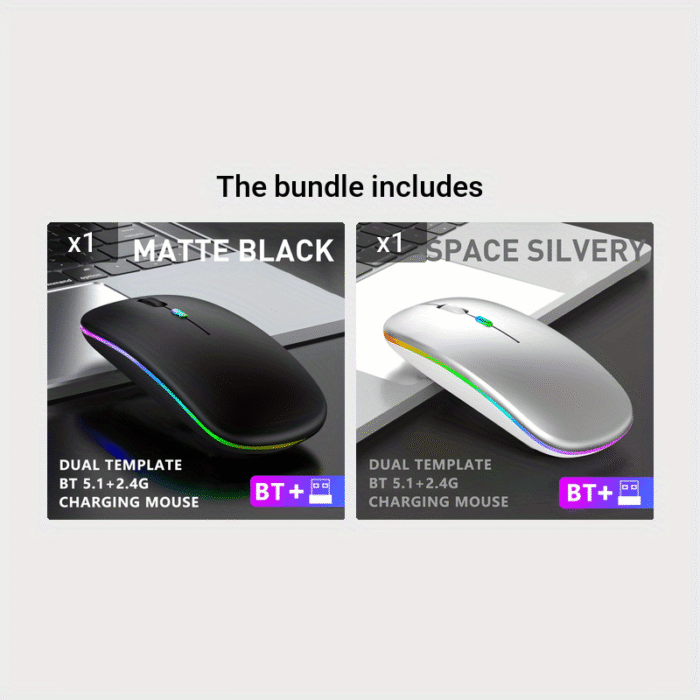 Wowssyo Wireless Gaming Mouse, Ergonomic Right-Handed, Silent Backlit, Trackball Movement, Usb Rechargeable, With Dual Mode 2.4G & 5.1, For Laptop & Ipad, Battery Powered With Glitter Animal Print - Image 9
