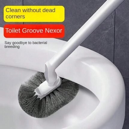1 Ergonomic C-Shaped Long Handle Toilet Brush - Manual Deep Clean For Bathroom, Kitchen, Bedroom, Car - Reusable, Portable, No Power Required, With Groove Cleaning Head