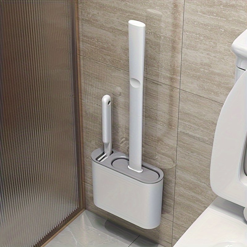 product-open-0713f1ed048343178be1b76c9a857faa-goods.jpeg Wall-Mounted Toilet Brush Set, Silicone-Headed Bathroom Cleaning Kit, Space-Saving Long Handle Toilet Cleaner, Ergonomic Design, With 2 Brushes & Holder, For No Electricity Needed, Ideal For Living Room, Bathroom, Toilet, Kitchen Cleaning - Image 1