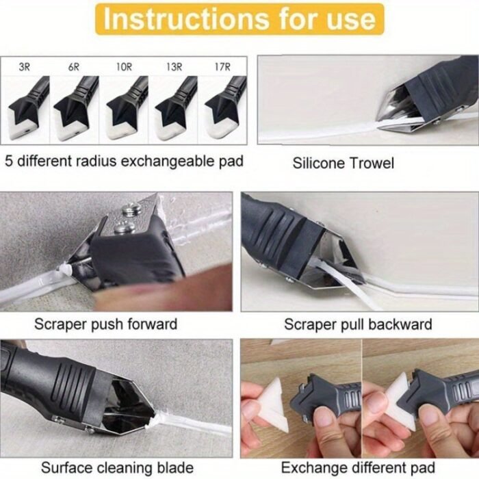 1 Set 3-In-1 Silicone Caulking Tool With Stainless Steel Head- Ideal For Sealing, Cleaning, And Scraping Glue- Durable Plastic Handle For Easy Use, Caulking Tool| Ergonomic Handle| Durable Plastic - Image 9