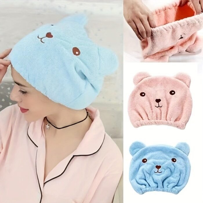 1Pc Cartoon Quick Drying Hair Towel Wrap For Women, Microfiber Hair Turban For Wet Hair, Hair Drying Towel Wrap For Curly Long Thick Hair - Image 1