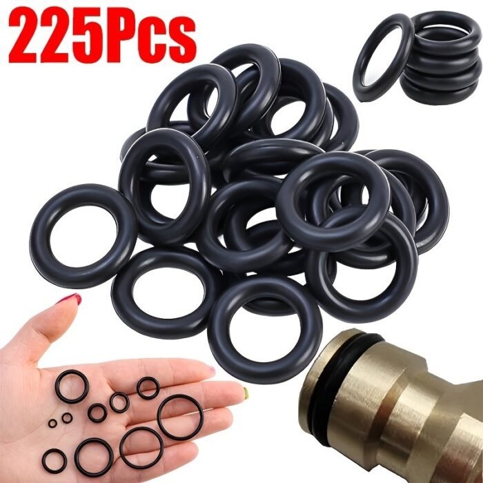 225Pcs O-Ring Assortment Set, Oil & Water Resistant Rubber Seals, 50D Durometer, Round Cross Section, Various Sizes For Automotive & Machinery Applications - Image 1