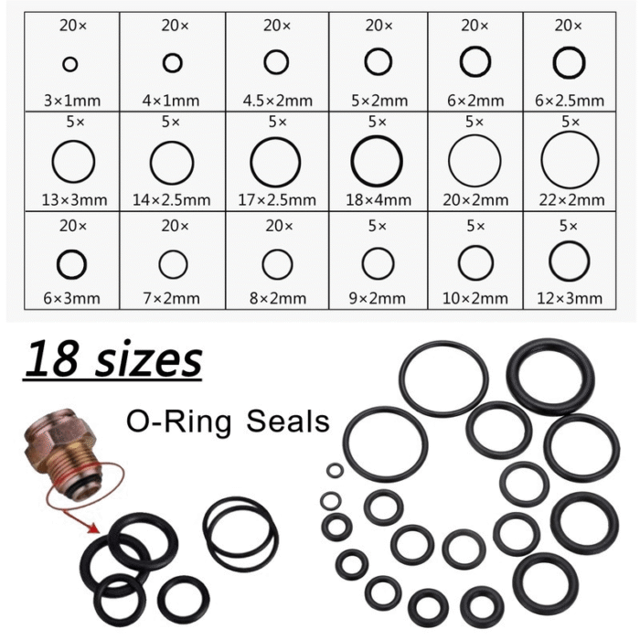 225Pcs O-Ring Assortment Set, Oil & Water Resistant Rubber Seals, 50D Durometer, Round Cross Section, Various Sizes For Automotive & Machinery Applications - Image 5