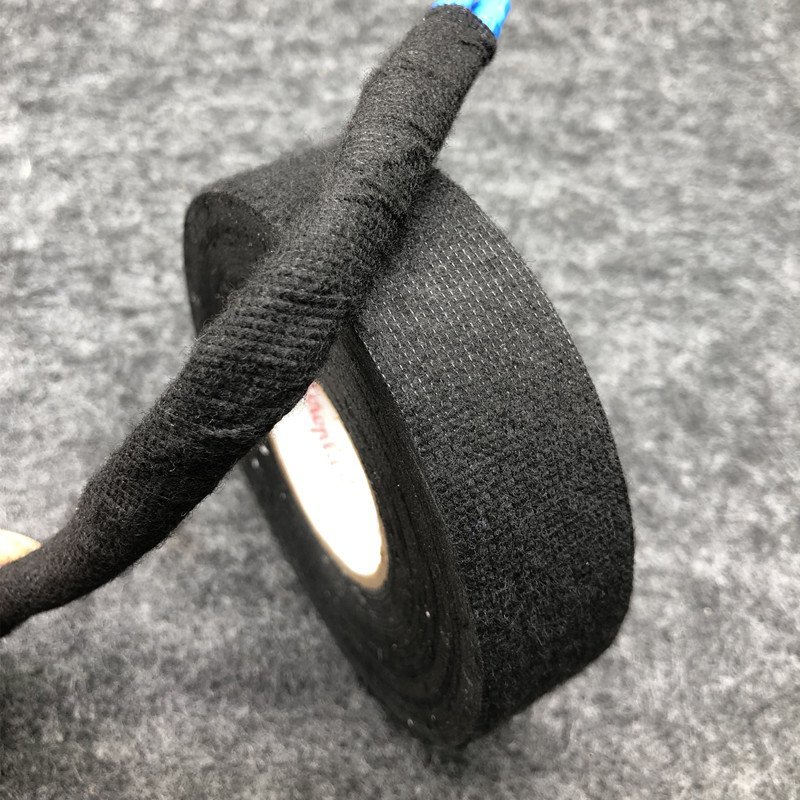 product-open-2023-08-08-1691512309980-93eb9f50d5ff477ba026ad81f16da9a3-goods.jpeg 15-Meter Heat-Resistant Electrical Tape, Black Polyester Cloth Adhesive For Cable Management - Available In 9/15/19/25/32Mm Widths, Ideal For Car Harness And Wiring Loom - Image 1
