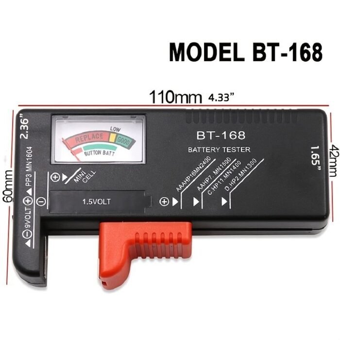Bt-168 Universal Battery Tester - Quickly Check Aa/Aaa/C/D/9V/1.5V Batteries With Colour-Coded Meter Indicators! - Image 7