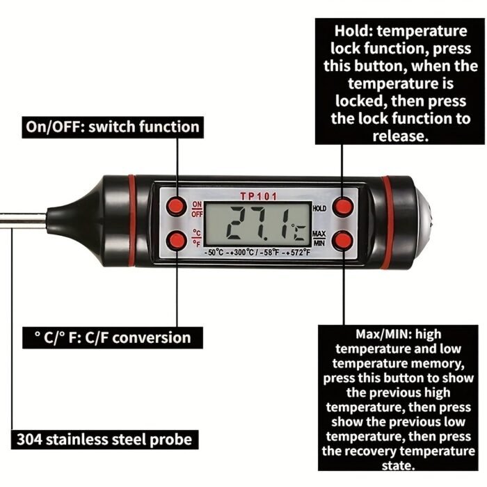 1Pc Instant Read Digital Meat Thermometer With Probe - Stainless Steel, Lcd Display, -200?C To 550?C Range - Perfect For Bbq, Cooking, Grilling, And Candy Making - Image 12