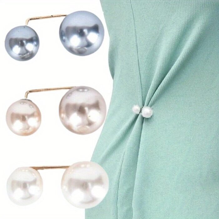 1/3Pcs Vintage Elegant Alloy Round Faux Pearl Brooch Set, Tightening Waistband Pin Buckle For Skirts And Pants, Clothing Accessory - Image 1