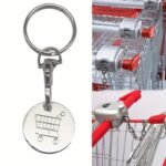 1Pc Durable Aluminum Alloy Shopping Cart Token Key Ring - Stylish Round Metal With Floating Design, Easy Open Clasp For Convenient Shopping At Supermarkets & Malls