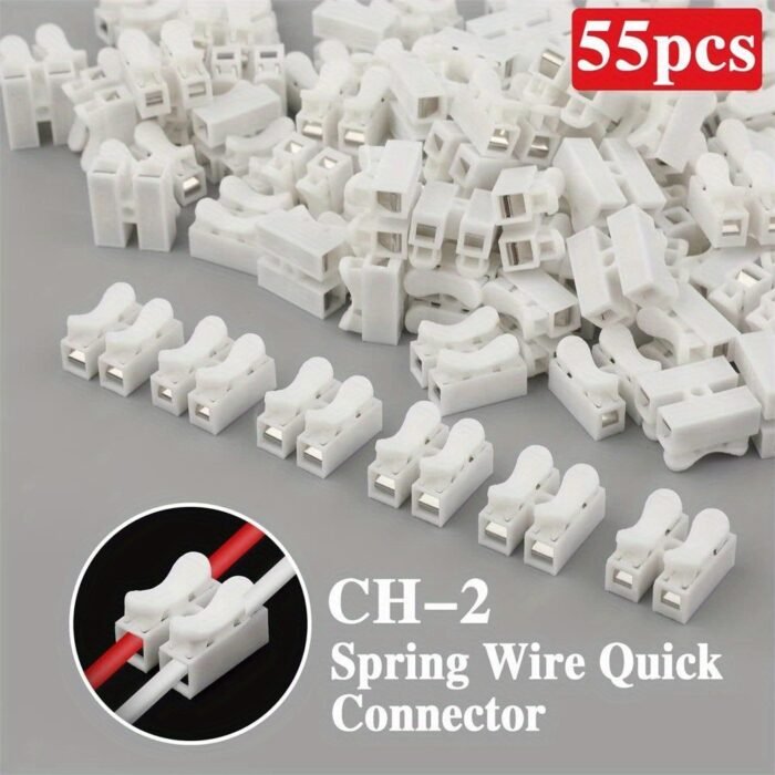 Umlife 55Pcs Quick Connect Ch-2 Spring Wire Connectors, Pvc Insulated Copper Contact, Uncharged Electrical Cable Clamp Terminal Block Connector For Wiring - Image 3