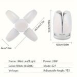 1Pc Modern White 28W Led Ceiling Light Bulb With Adjustable Fan Blade Design, E27 Base, Ac175-265V - Sleek, Foldable & Energy-Efficient For Home Decor - Image 2