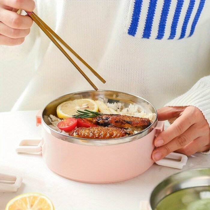 1Pc Double Layer Stainless Steel Insulated Lunch Box With Transparent Lid - Leak-Proof, Keeps Food Warm Or Cold, Perfect For Students & Professionals, Dishwasher Safe,Back To School - Image 4