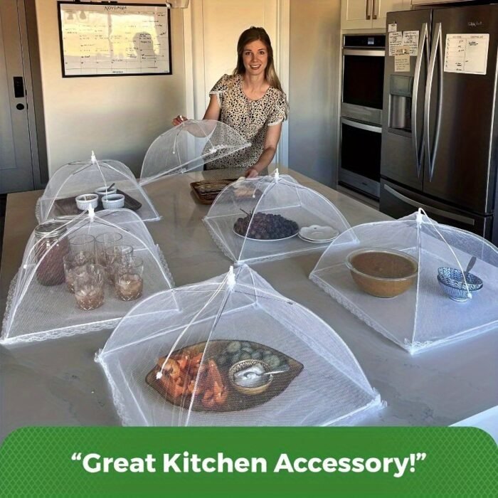 3Pcs White Picnic Net Food Cover, Foldable Vegetable Cover, Large Food Cover, Dust-Proof Cover, Kitchen Gadget For Restaurants Food Trucks - Image 1