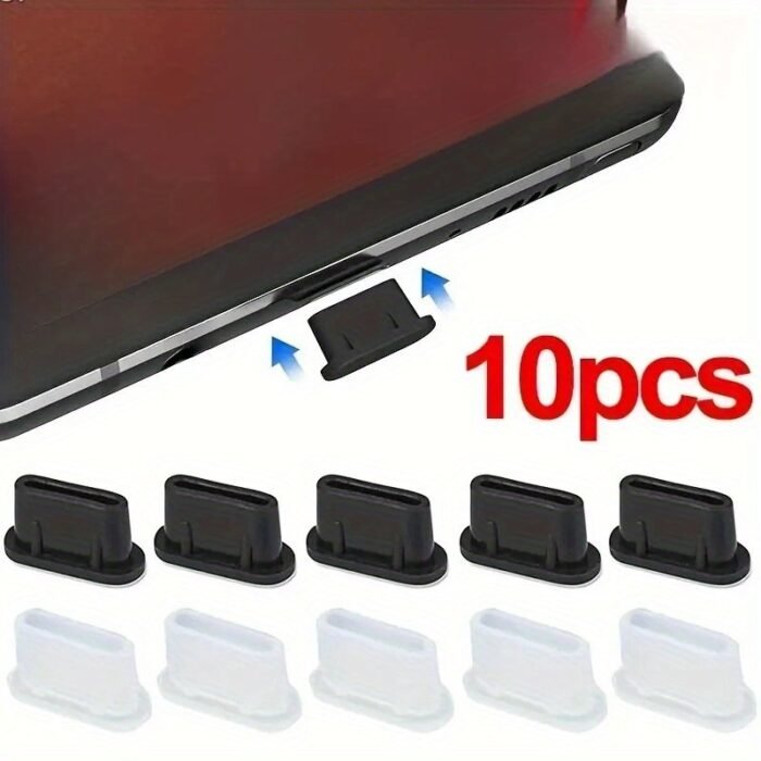 10-Pack Silicone Anti-Dust Plugs For Type-C Mobile Phone Charging Ports - Durable Protective Covers - Image 1