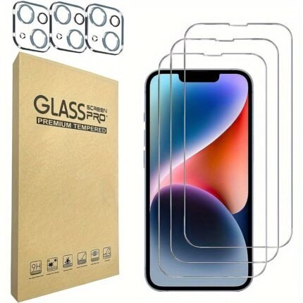 3Pcs Tempered Glass Screen Protectors With 3Pcs Free Camera Lens Protectors For Iphone 11/12/13/14/15 Pro Max Series, Ultra-High Definition, 9H Hardness, Yishimile