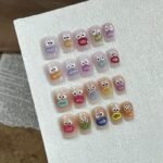 Self-Adhesive Plastic Nail Stickers With Glitter - Cartoon Monster Mouth Design For Girls And Women, Glossy Finish, Round Shape, Single Use Decals With Cartoon Patterns For Plastic Surfaces - Vibrant Monster Mouth Nail Art Decals - Image 4
