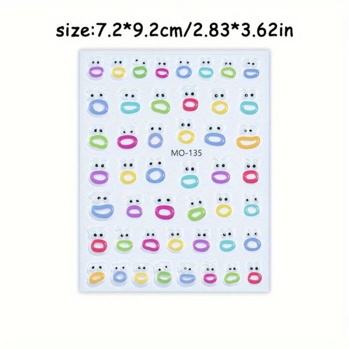 Self-Adhesive Plastic Nail Stickers With Glitter - Cartoon Monster Mouth Design For Girls And Women, Glossy Finish, Round Shape, Single Use Decals With Cartoon Patterns For Plastic Surfaces - Vibrant Monster Mouth Nail Art Decals - Image 3