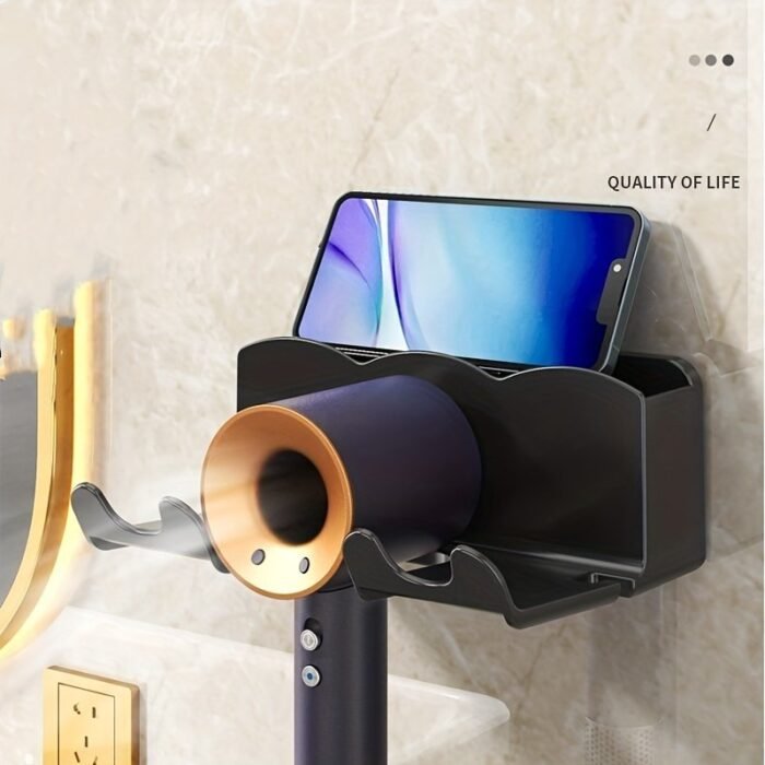 Space-Saving No-Drill Hair Dryer Holder - Easy Wall Mount, Stylish & Secure Bathroom Organizer For Hassle-Free Beauty Routine - Image 5