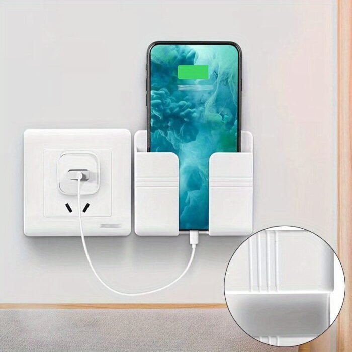 Multifunctional Wall-Mounted Mobile Charger Holder With 1Pc Shower Storage For Phones, Remote Control Organizer, No-Electricity Needed, Durable Plastic Material, Space-Saving Design - Image 7