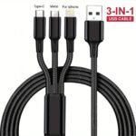 3-In-1 Nylon Braided Usb Cable With Fast Charging, 5-10W Power Delivery, Red & Black, Durable & Flexible Design For Smartphones, Tablets, And Laptops, Smartphone Charging Cable, Multidevice Charging, Modern Cable, Highquality Cable - Image 8