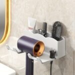 1Pc Wall Mounted Hair Dryer Stand, Bathroom Organizer Stand, Hands-Free Hair Dryer Stand, Suitable For Small To Large Dryers, Space Saving Storage Accessories - Image 6