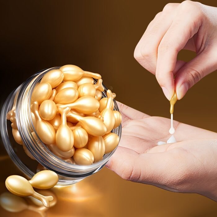 30 Capsules Hyaluronic Acid Placental Essence - Deeply Moisturizing Serum To Improve Light Beige Texture & Glow, Hypoallergenic Facial & Neck Moisturizer For All Light Beige Types, Travel-Friendly Dropper Bottle, Women'S Skincare, Metallic Finish, Highquality Capsule - Image 1