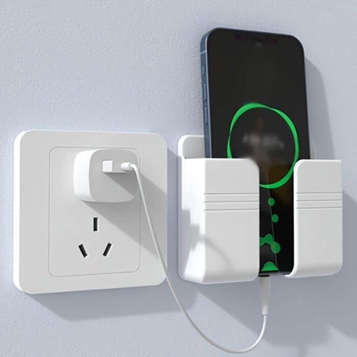 Space-Saving Wall-Mounted Phone Charging Holder - Multi-Functional Plastic Organizer For Bedside & Tv Remote Control Storage - Image 2