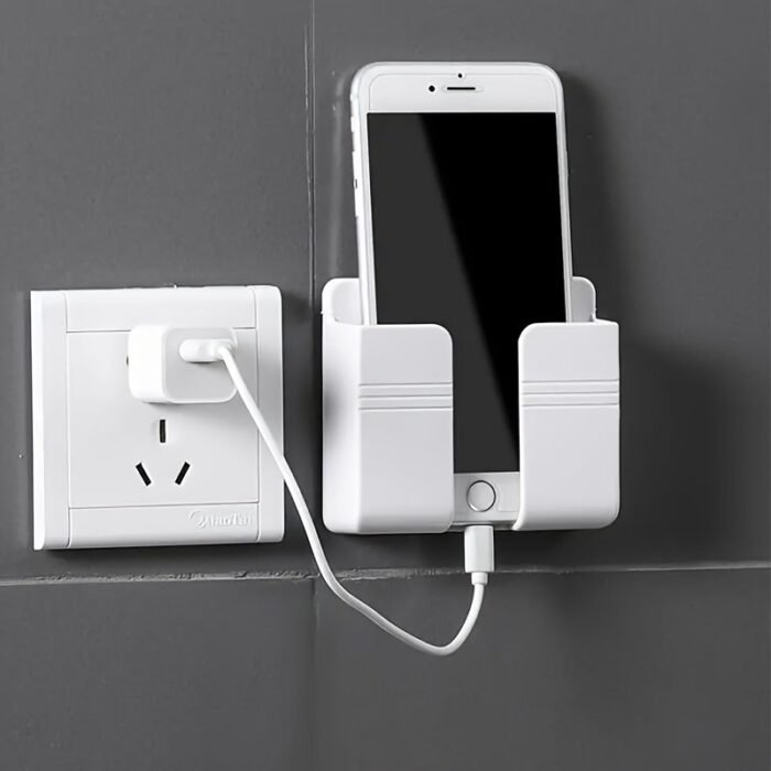 Space-Saving Wall-Mounted Phone Charging Holder - Multi-Functional Plastic Organizer For Bedside & Tv Remote Control Storage - Image 1