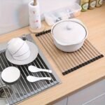 1Pc Deluxe Roll-Up Stainless Steel Dish Drying Rack - Space-Saving Over-The-Sink Design, Portable & Anti-Rust, Easy To Clean Kitchen Sink Organizer For Small Spaces, Dish Drying Rack For Kitchen Counter, Sleek Metallic Finish, Durable Construction - Image 7