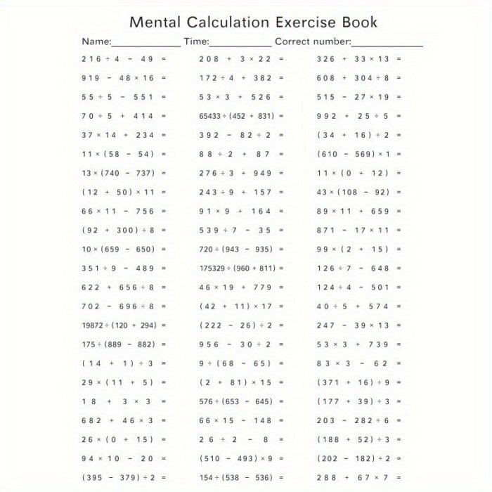 1Pc Advanced-Level Mental Arithmetic Worksheet Series: Enhancing Cognitive Skills Through Challenging Exercises - Image 7