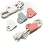 10-Pack Heart-Shaped Faux Leather Cable Straps, Multi-Color Headphone & Headset Cable Organizer, Non-Battery Cable Management Clips, Unisex Cable Fixator Set