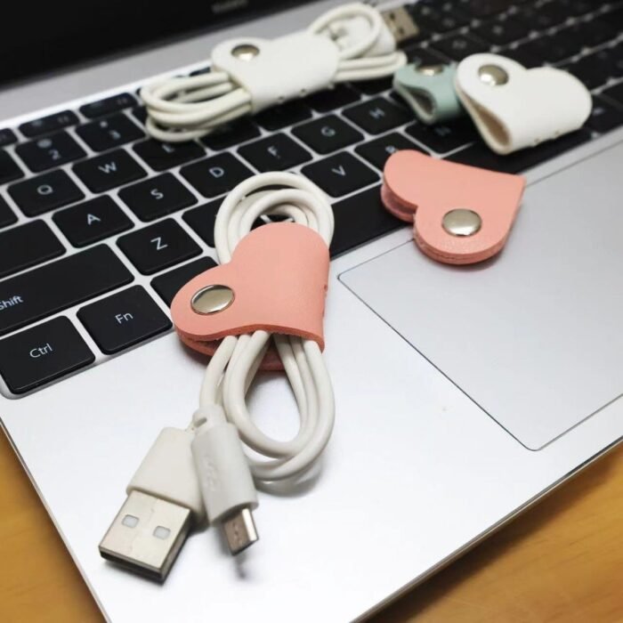 10-Pack Heart-Shaped Faux Leather Cable Straps, Multi-Color Headphone & Headset Cable Organizer, Non-Battery Cable Management Clips, Unisex Cable Fixator Set - Image 4