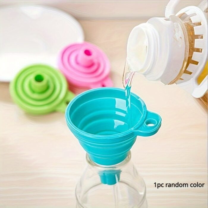 1Pc Flexifunnel Collapsible Silicone Funnel - Flexible & Space-Saving Design For Kitchen & Restaurant Use - Ideal For Pouring Liquids, Jams, Beans - Random Color - Image 3