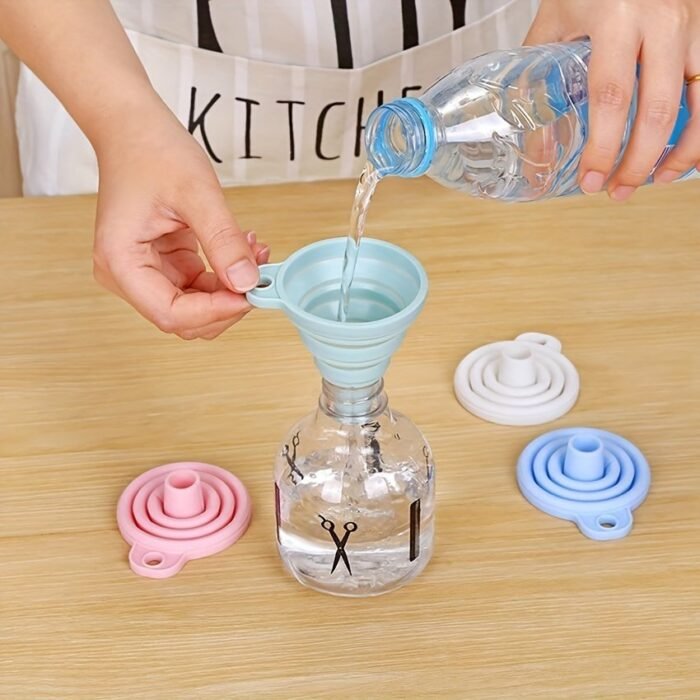 1Pc Flexifunnel Collapsible Silicone Funnel - Flexible & Space-Saving Design For Kitchen & Restaurant Use - Ideal For Pouring Liquids, Jams, Beans - Random Color - Image 7