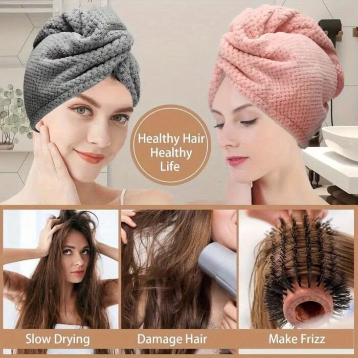 1/3 Pack Softtouch Microfiber Hair Towel Wrap For Women - Quick Drying, Coral Fleece, 300Gsm Super Absorbent, Comfortable Blow Dry Towel, Ideal Bathroom Accessory, Essential Daily Hair Care Gift, Knitted Polyester Fiber, Low Shedding, Fragrance-Free, Suitable For Normal & Curly Hair - Image 2
