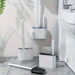 Wall-Mounted Toilet Brush Set, Silicone-Headed Bathroom Cleaning Kit, Space-Saving Long Handle Toilet Cleaner, Ergonomic Design, With 2 Brushes & Holder, For No Electricity Needed, Ideal For Living Room, Bathroom, Toilet, Kitchen Cleaning - Image 2