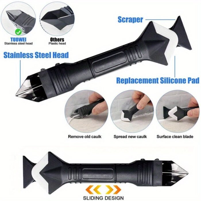 1 Set 3-In-1 Silicone Caulking Tool With Stainless Steel Head- Ideal For Sealing, Cleaning, And Scraping Glue- Durable Plastic Handle For Easy Use, Caulking Tool| Ergonomic Handle| Durable Plastic - Image 10