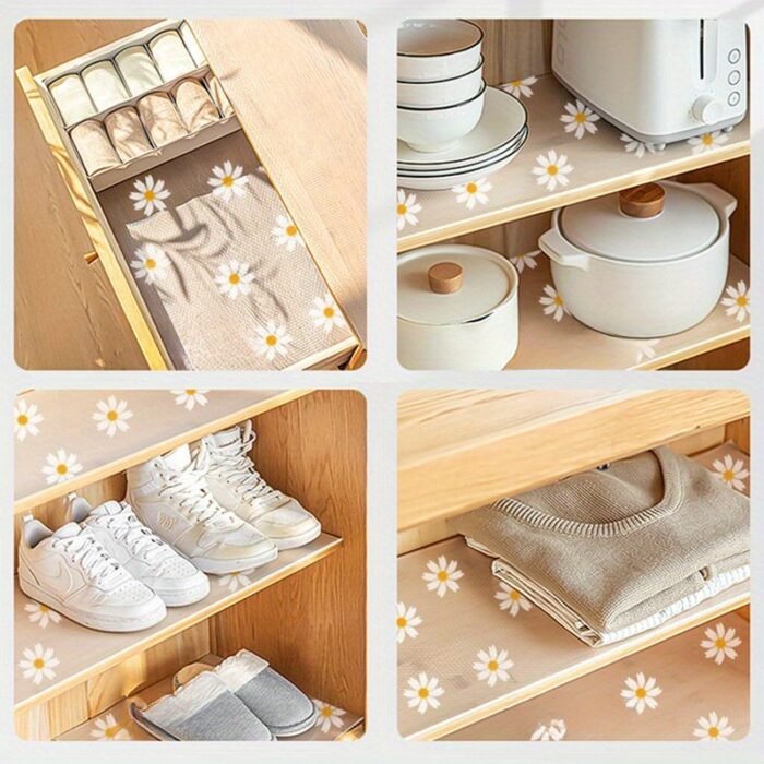 1Pc Daisy Pattern Non-Slip Mat, Anti-Slip, Multi-Purpose Kitchen Cabinet, Drawer, Fridge & Countertop Mat, Easy Clean Pvc Material, Countertop Protection | Decorative Mat | Pvc Construction, Daisy Decor - Image 3
