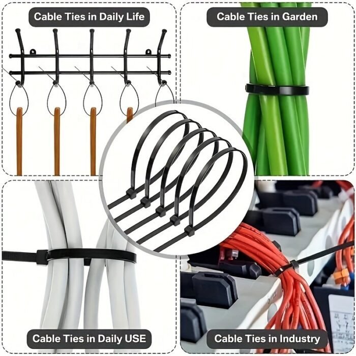 300Pcs 10.16/15.24/20.32 Cm Black Nylon Zip Ties, Adjustable Self-Locking Zip Ties, Waterproof And Anti Slip, Fixing And Bundling Zip Ties, Suitable For Outdoor Cables, Gardening And Household Multi-Purpose Bundling - Image 6