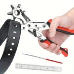 1Pc Heavy-Duty Faux Leather Belt Hole Punch Pliers ? Rotary Steel Hand Tool With Red Rubberized Grip For Belts, Sewing Projects & Crafting ? Perfect Gift For Diy Enthusiasts, Faux Leather Hole Punch Tool, Leatherworking Equipment | Efficient Hole Puncher | Durable Hand Tool