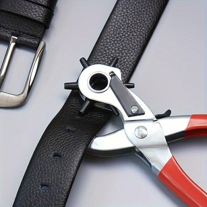1Pc Heavy-Duty Faux Leather Belt Hole Punch Pliers ? Rotary Steel Hand Tool With Red Rubberized Grip For Belts, Sewing Projects & Crafting ? Perfect Gift For Diy Enthusiasts, Faux Leather Hole Punch Tool, Leatherworking Equipment | Efficient Hole Puncher | Durable Hand Tool - Image 2