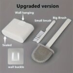 Wall-Mounted Toilet Brush Set, Silicone-Headed Bathroom Cleaning Kit, Space-Saving Long Handle Toilet Cleaner, Ergonomic Design, With 2 Brushes & Holder, For No Electricity Needed, Ideal For Living Room, Bathroom, Toilet, Kitchen Cleaning - Image 3