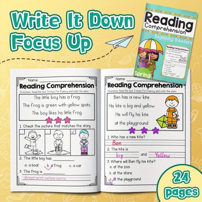 Spring Reading Comprehension Workbook For Beginning Readers: Short Stories With Picture Clues, Questions, And Writing Practice | 24 Pages Of Fun Seasonal Literacy Activities - Image 1