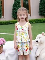 Halloween Two-Piece Set For Girls, Loose Comfortable Fit Thin Lightweight Summer Casual Tank Top Outfit, Casual Wear, Summer Clothing, Floral Print, Stylish Set, Breathable Fabric, Soft Material, Girls' Outfit, Fashion, Clothes, Perfect For Outdoor - Image 9